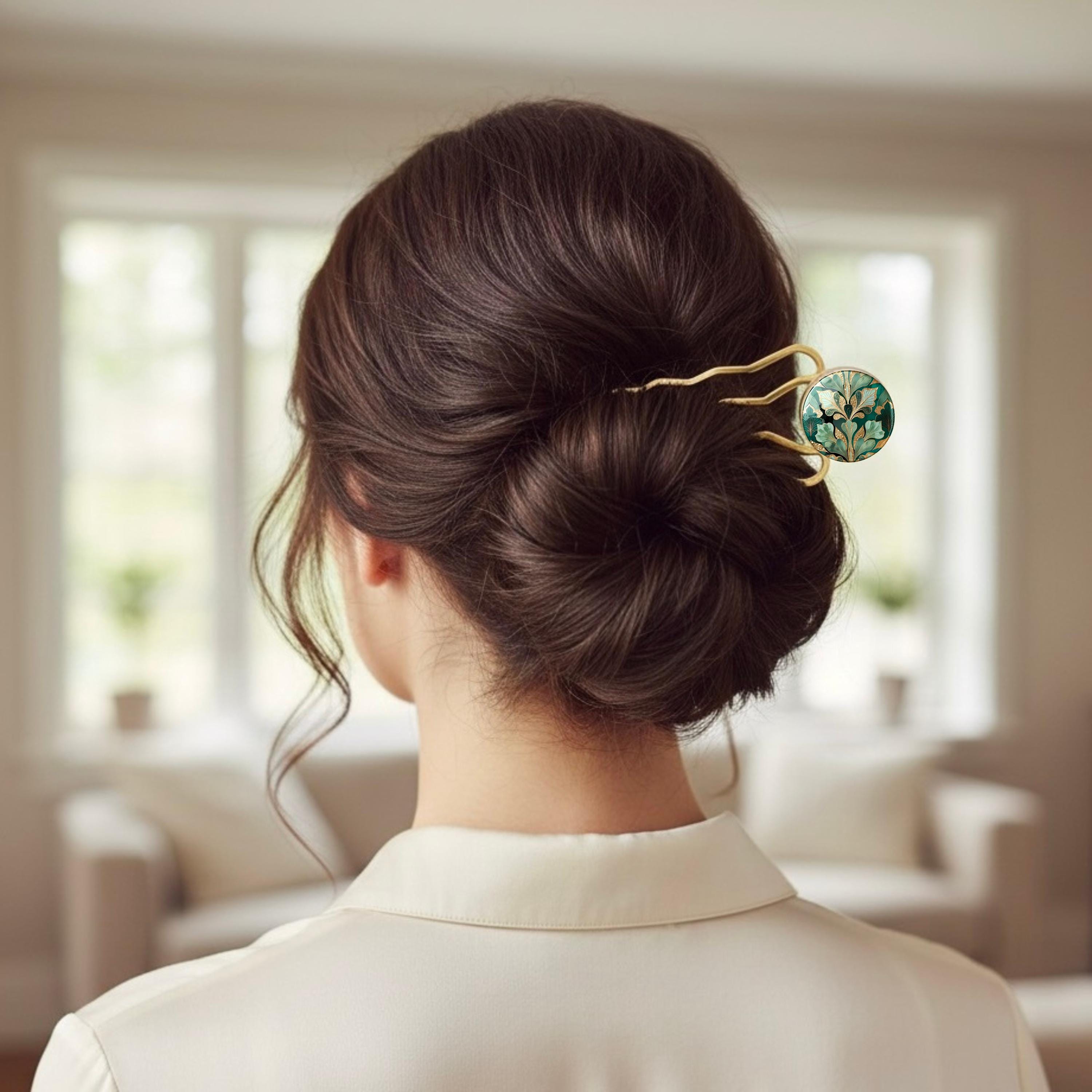 Hairpin, Hair Fork, Gold, Green, Hair Stick, Woman, Metal - Etsy