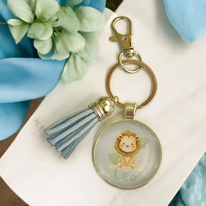 Backpack tag personalized with name boy lion