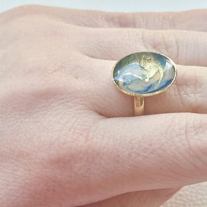Ring Edelstahl  gold blau Edelstahlring verstellbar Marmormuster