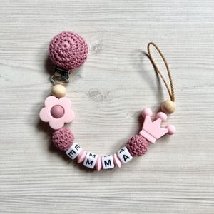 Pacifier chain with name girl personalized with crochet beads