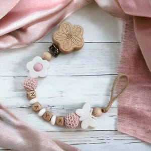 Pacifier chain with name girl flower old pink