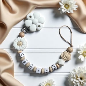 Pacifier chain personalized with name girl flower