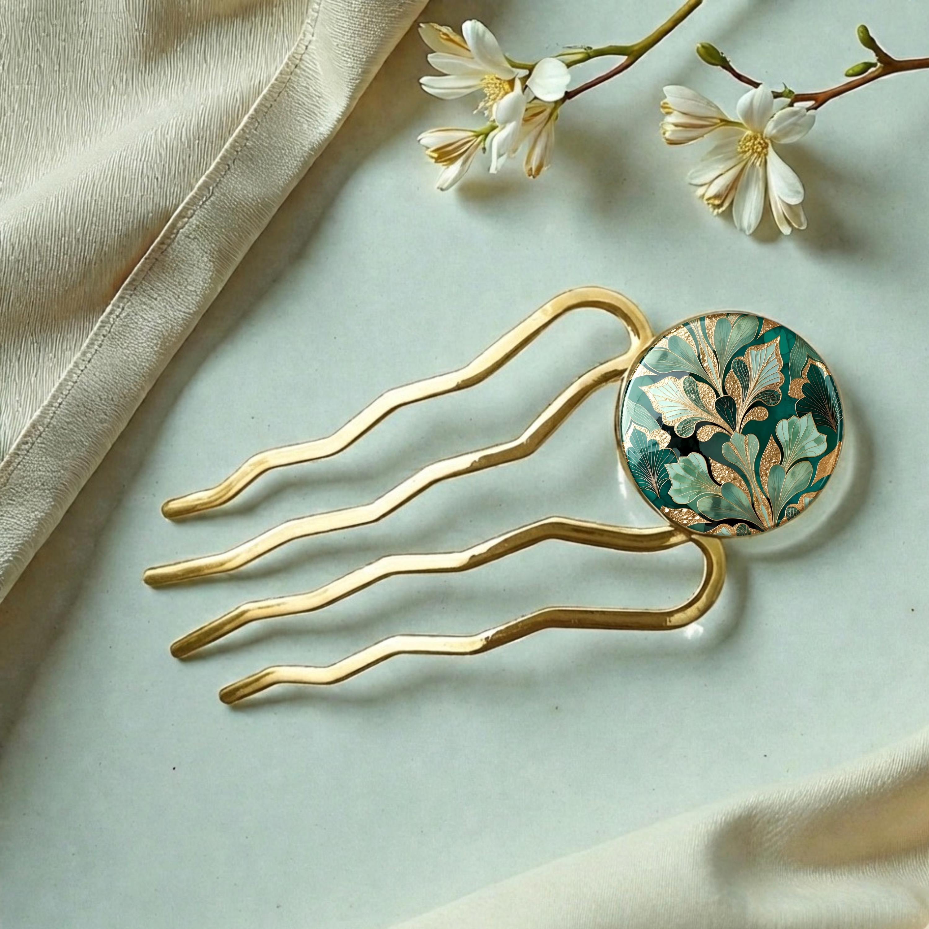 Hairpin, Hair Fork, Gold, Green, Hair Stick, Woman, Metal - Etsy
