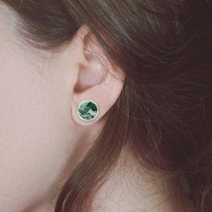 Earrings silver green stainless steel stud earrings marble