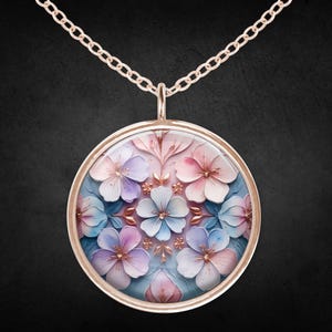 Sterling silver necklace with pendant 925 rose gold plated flowers