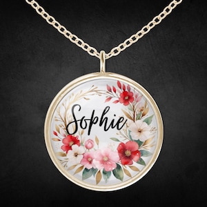 Necklace with name gold stainless steel name chain flowers