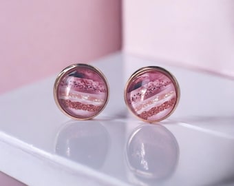 Orecchini in acciaio inossidabile color oro rosa, piccoli orecchini rotondi rosa