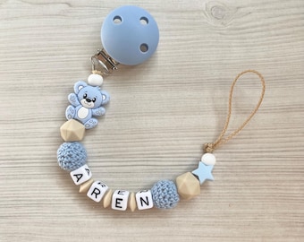 Personalized pacifier chain for boys with name, silicone