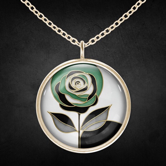 Necklace Women Rose Gold Green Jewelry Gift UK
