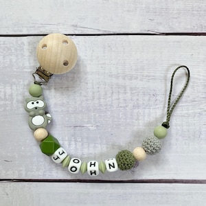 Pacifier chain with name boy wood silicone