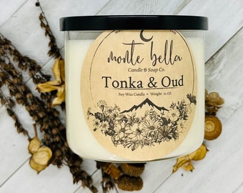 Tonka & Oud Candle | Scented Soy Wax Candle | 3 Wick Candle | 16oz Candle | Soy Candle | Natural Candle | Hand Poured | Farmhouse Decor