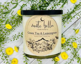 Green Tea & Lemongrass Candle | Scented Soy Wax Candle | 1 Wick Candle | 12oz Candle | Soy Candle | Handpoured Candle | Medium Candle