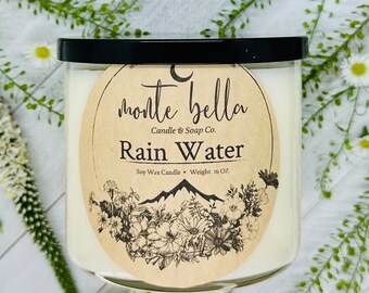 Rain Water Candle | Scented Soy Wax Candle | 3 Wick Candle | 16oz Candle | Soy Candle | Natural Candle | Hand Poured | Farmhouse Decor