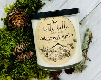 Oakmoss & Amber Candle | Scented Soy Wax Candle | 1 Wick Candle | 12oz Candle | Soy Candle | Handpoured Candle | Medium Candle
