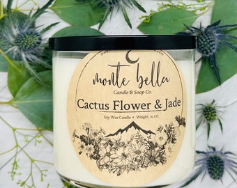 Cactus Flower and Jade Candle | Scented Soy Wax Candle | 3 Wick Candle | 16oz Candle | Soy Candle | Handpoured Candle | Large Candle