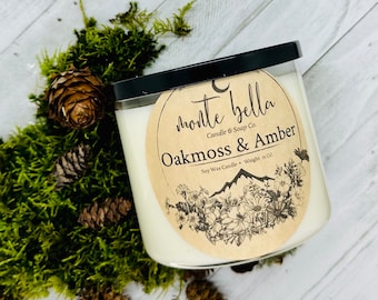 Oakmoss & Amber Candle | Scented Soy Wax Candle | 3 Wick Candle | 16oz Candle | Soy Candle | Natural Candle | Hand Poured | Farmhouse Decor