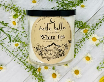 White Tea Candle | Scented Soy Wax Candle | 1 Wick Candle | 12oz Candle | Soy Candle | Handpoured Candle | Medium Candle