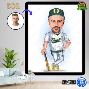 Disegno di cartone animato di allenatore di baseball personalizzato da foto per uomo, regalo per papà allenatore di baseball, divertente idea regalo per allenatore di baseball, regalo per allenatore di baseball