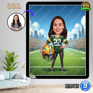 Personalized Female NFL Cartoon Portrait, Custom Football Caricature Drawing, Caricature, Gift for Him, Footballer, American Football,