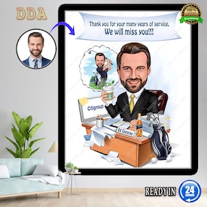 Caricatura de jubilación personalizada, caricatura a partir de una foto, regalo de jubilación, retrato de jubilación, retrato digital, regalo de jubilación