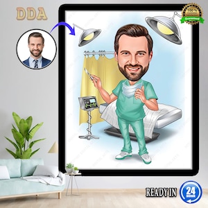 Benutzerdefinierte Chirurg Cartoon Portrait, Chirurg Portrait, Geschenk für männlichen Chirurg, Chirurg Karikatur vom Foto, Chirurg Geschenk