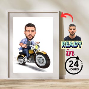 Motorcyclist Gift, Custom Cartoon portrait, motorcycle gift for men, motorcycle art