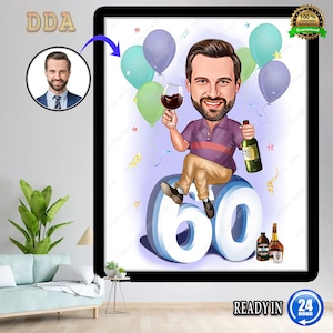 Neue personalisierte 60. Geburtstag Karikatur von Fotos Happy Birthday Cartoon Portrait Geschenk Jeder Geburtstagsrahmen, Karikatur vom Foto Bild