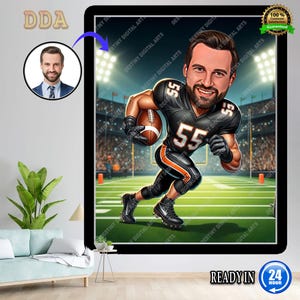Custom Football Cartoon Portrait, Football Portrait, Football Gift, American Football Caricature, Custom Cartoon, Caricature from Photo