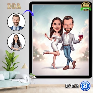 Custom Couple Cartoon Portrait, Couple Portrait, Couple Gift, Couple Caricature, Family Portrait, Custom Caricature, Anniversary Gift