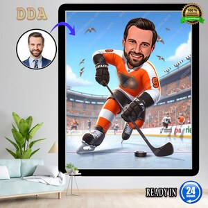 Caricatura di hockey su ghiaccio personalizzata Design personalizzato di partite e campionati di hockey su ghiaccio Foto di sport atletici in cartone animato Regalo perfetto Design digitale