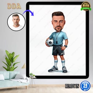 Aangepaste voetbalcoach karikatuur beeldje cadeau, coachcadeaus van foto, uniek coachcadeau, cadeau voor voetbalcoach, cadeaus voor voetbalcoach