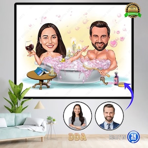 Custom Couple Shower Caricature | Funny Romantic Bathroom Portrait | Personalized Digital Couple Art | Unique Anniversary or Wedding Gift