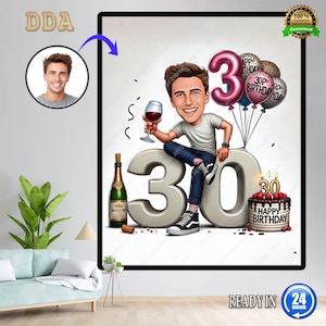 Caricatura per il 30° compleanno per uomo, regalo di compleanno personalizzato per lui, caricatura personalizzata per uomo, disegno caricatura da foto,