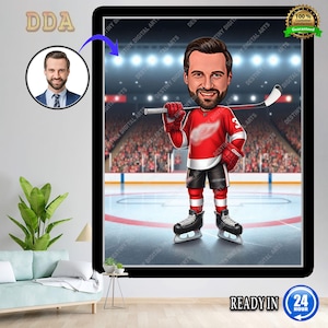 Caricatura di hockey su ghiaccio personalizzata Design personalizzato di partite e campionati di hockey su ghiaccio Foto di sport atletici in cartone animato Regalo perfetto Design digitale