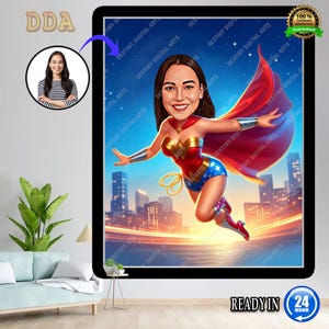 Benutzerdefinierte Superheldinnen Portrait vom Foto / benutzerdefinierte Karikatur, Cartoon Portrait des Mutter, individuelle Illustration, digitaler Download