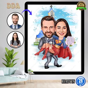 Custom Wedding Cartoon Portrait, Couple Portrait, Gift for Super Couple, Wedding Caricature, Wedding Portrait, Custom Caricature, Couple
