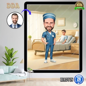 Custom Male Nurse Cartoon Portrait, Nurse Portrait, Gift for Nurse, Custom Cartoon, Nurse Caricature from Photo, Medical Caricature, Cartoon