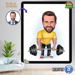 Personalisierte Fitness-Karikatur-Porträt, benutzerdefinierte Gewichtheber-Karikatur Zeichnung vom Foto, lustige Fitness-Karikatur, Geschenk für Gewichtheber