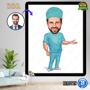 Custom male Operation doctor Cartoon Portrait, Pharmacist Portrait, Gift for doctor, Doctor Caricature from Photo, doctor Gift