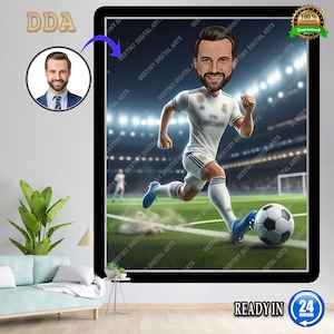 Retrato de caricatura de jugador de fútbol del Real Madrid, caricatura de fútbol, regalo de fútbol, caricatura de futbolista, retrato de fútbol, caricatura de foto.