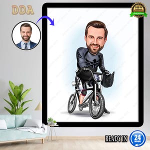 Personalized Cyclist Cartoon Portrait, Biker Portrait, Cyclist Gift, Cyclist Caricature, Custom Caricature, Caricature from Photo