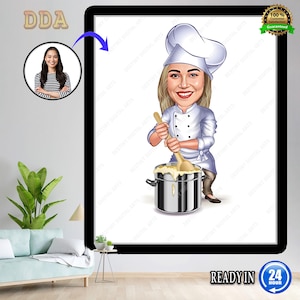 Chef Gift for Woman, Female Chef Caricature from Photo, Funny Chef Art, Funny Chef Gift Portrait, Custom Chef Cartoon Portrait, Chef Drawing