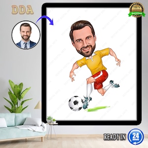 Caricatura di un calciatore - Dalla tua foto allo stile dei cartoni animati, giocatore di calcio, regalo speciale personalizzato per gli uomini, download digitale