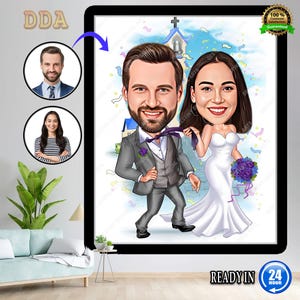 Custom Marriage Cartoon Portrait, Couple Portrait, Gift for Couple, Marriage Caricature, Marriage Portrait, Custom Caricature from Photo.