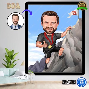 Regalo de excursionista para hombres, caricatura de excursionista masculino a partir de una foto, arte de pared divertido de excursionista, retrato divertido de excursionista, dibujo animado de excursionista, regalo para amantes del senderismo
