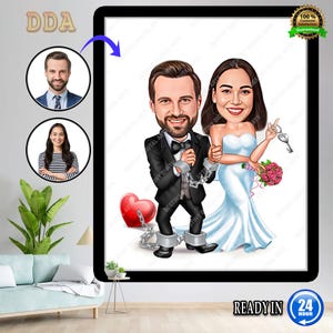Customized Couple Cartoon Custom Caricature Digital Caricature From Photo Marriage Proposal Wedding Gift For Lover, Couple Gift.