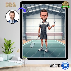 Custom Badminton Caricature | Personalized Player Portrait | Funny Sports Gift | Shuttlecock Artwork | Unique Badminton Decor Print