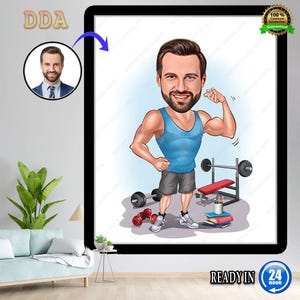 Personalized Fitness Cartoon Portrait, Custom Weightlifter Caricature Drawing from Photo, Funny Fitness Caricature, Gift for Weightlifter