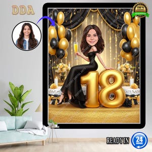 Benutzerdefinierte 18. Cartoon Portrait | 18.Karikatur | Personalisierte alles- Gute zum Geburtstagkarikatur-Zeichnung | 18. Geburtstag Cartoon, Geburtstag Karikatur