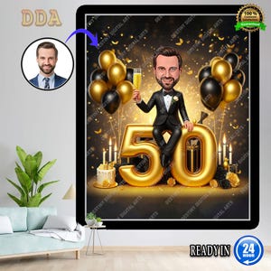 Ritratto di uomo 50° personalizzato / Caricatura per il 50° compleanno / Fumetto di compleanno / Regalo di compleanno personalizzato / Compleanno dell'uomo / Regalo divertente